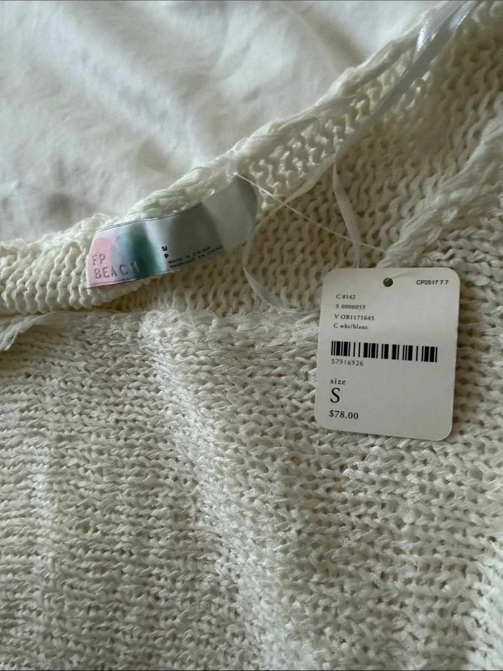 Free People Ivory Open-Knit Boatneck Swim Coverup